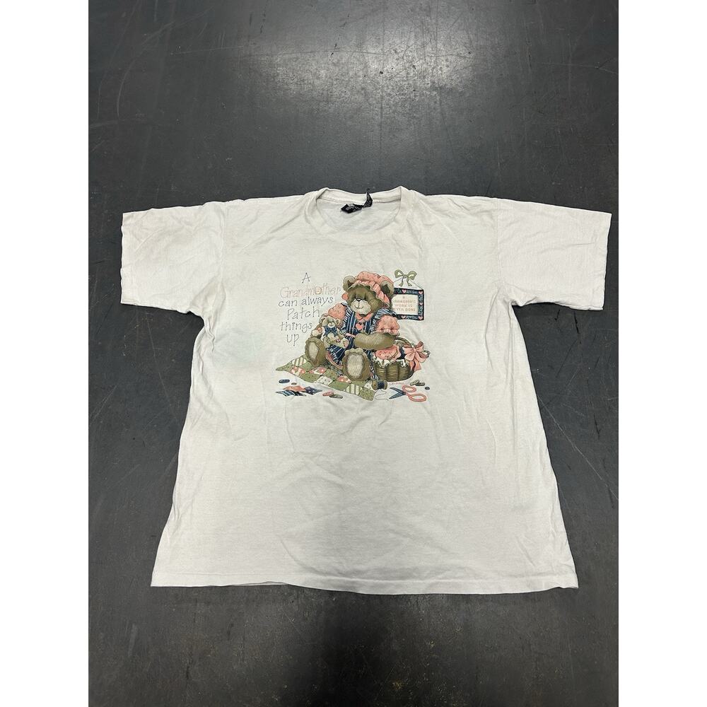 Vintage Air Waves Women’s Sewing Teddy Bear T-Shirt White Size XL Granny Core